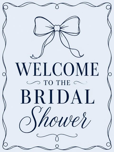 Welcome sign in the Navy Ribbon Sketch Bridal Shower design