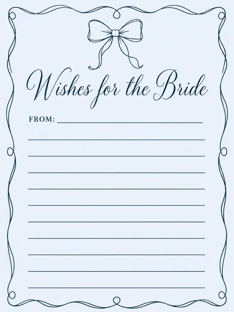 Wishes page in the Navy Ribbon Sketch Bridal Shower design
