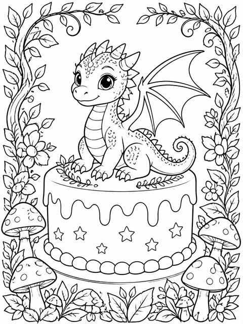 Coloring sheet in the Forest Dragon 5th Birthday Invitation design