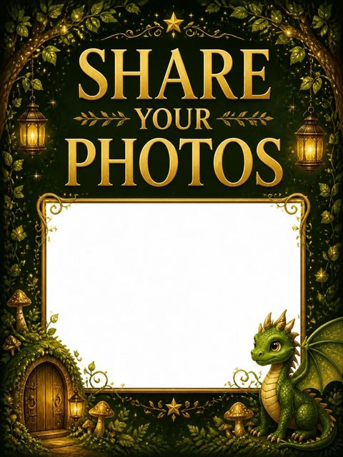 Hashtag card in the Forest Dragon 5th Birthday Invitation design