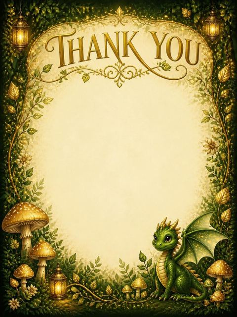 Thank-you flat in the Forest Dragon 5th Birthday Invitation design