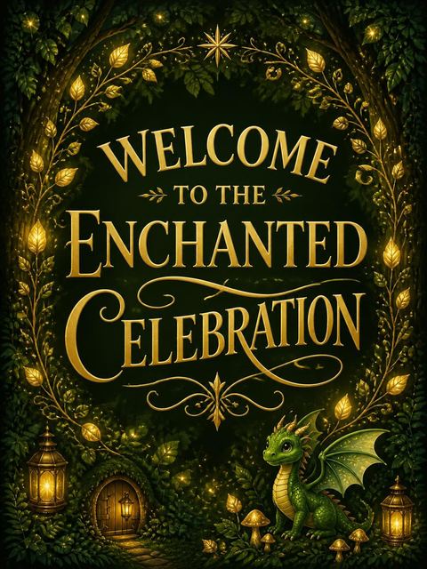 Welcome sign in the Forest Dragon 5th Birthday Invitation design