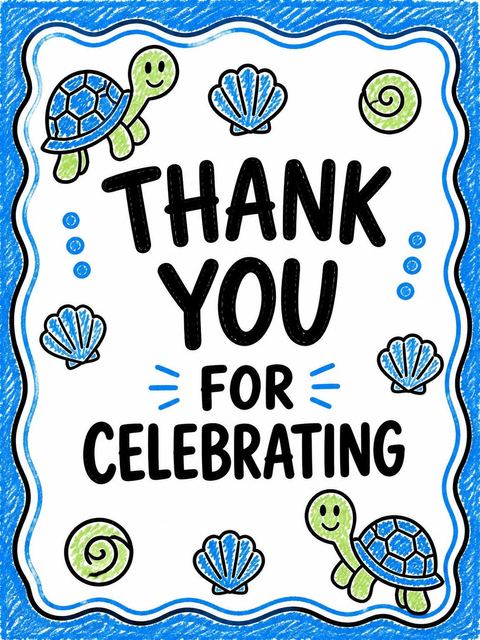 Thank-you flat in the Crayon Sea Turtle 4th Birthday design