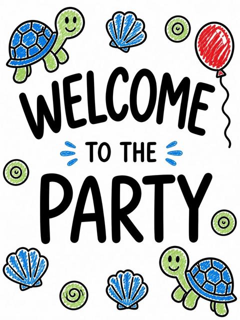 Welcome sign in the Crayon Sea Turtle 4th Birthday design