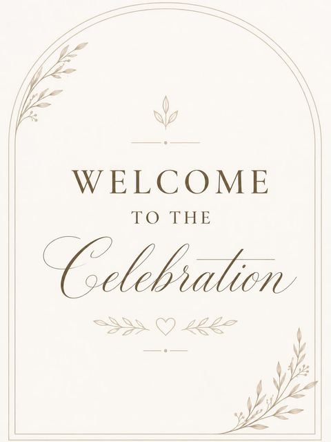 Welcome sign in the Minimalist Willow Arch Wedding Suite design