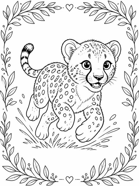 Coloring sheet in the Gold Cheetah Watercolor 6th Birthday Invitation design