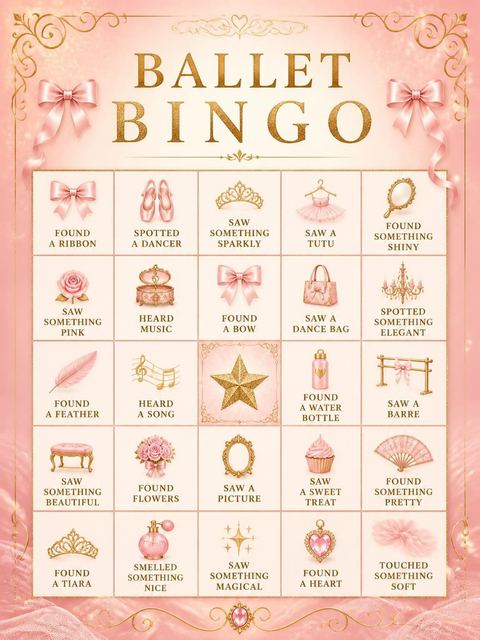 Bingo grid in the Pink Ballerina Music Box 5th Birthday design