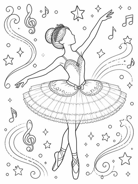 Coloring sheet in the Pink Ballerina Music Box 5th Birthday design