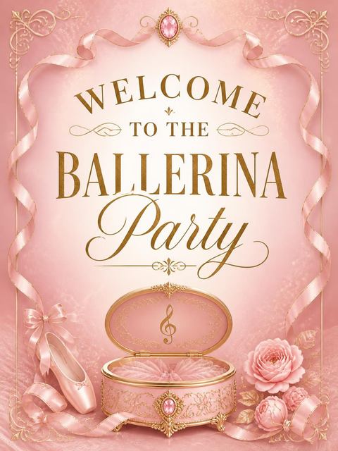 Welcome sign in the Pink Ballerina Music Box 5th Birthday design
