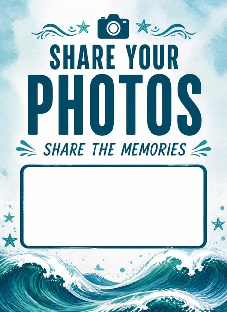 Hashtag card in the Teal Wave Beach Party Invitation design