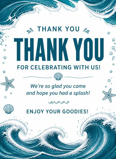 Thank-you flat in the Teal Wave Beach Party Invitation design