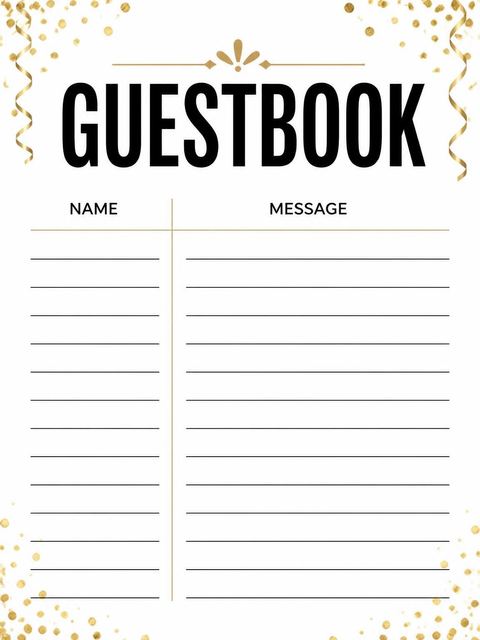 Guest sign-in sheet in the Gold Balloon Black-Tie 25th Birthday design