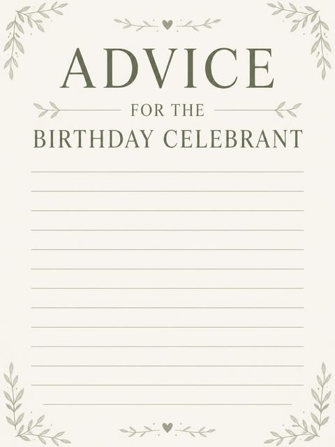 Advice card in the Cream and Sage 50th Birthday design