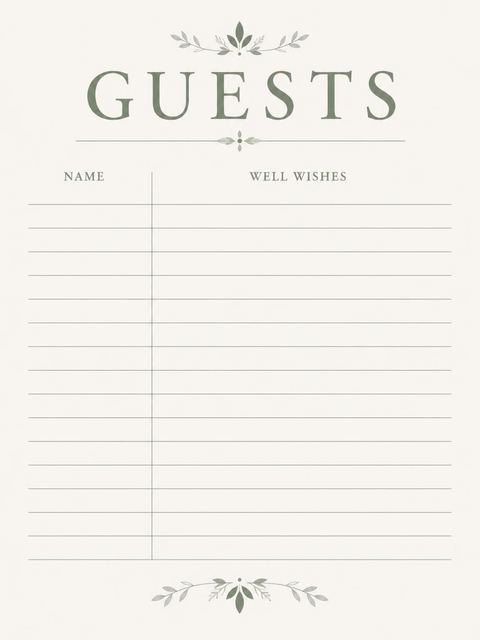 Guest sign-in sheet in the Cream and Sage 50th Birthday design