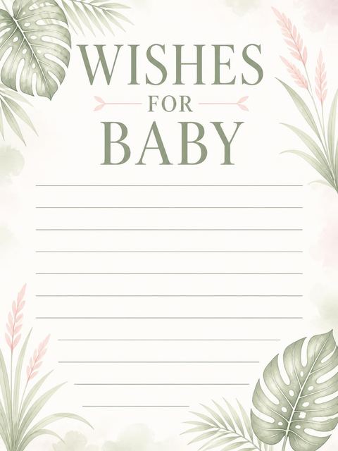 Wishes page in the Blush Flamingo Tropical Baby Shower design