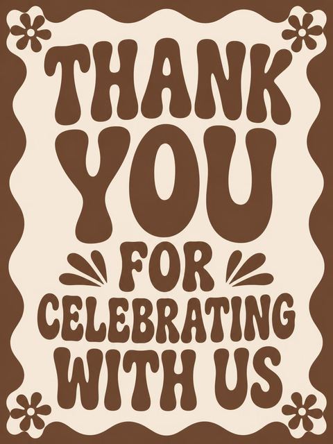 Thank-you flat in the Brown Groovy Typography 70th Birthday design