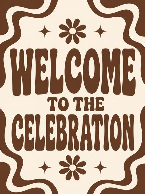Welcome sign in the Brown Groovy Typography 70th Birthday design