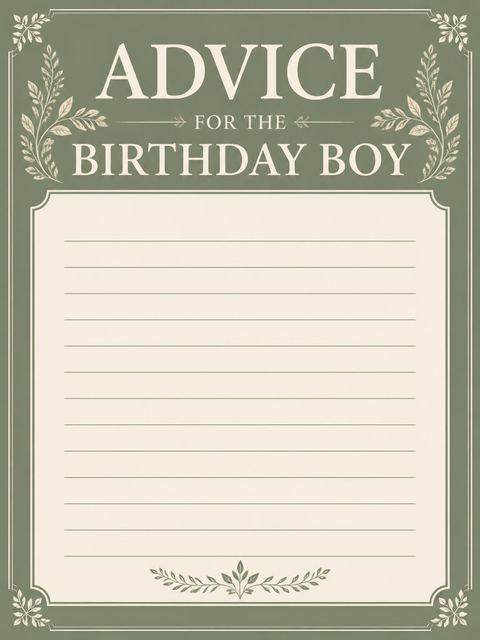 Advice card in the Sage Green Monogram Botanical 12th Birthday design