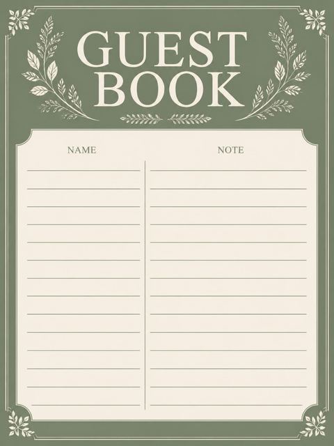 Guest sign-in sheet in the Sage Green Monogram Botanical 12th Birthday design