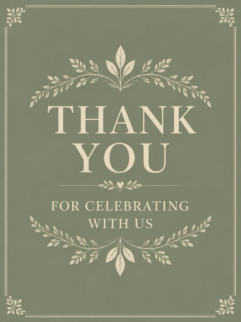Thank-you flat in the Sage Green Monogram Botanical 12th Birthday design