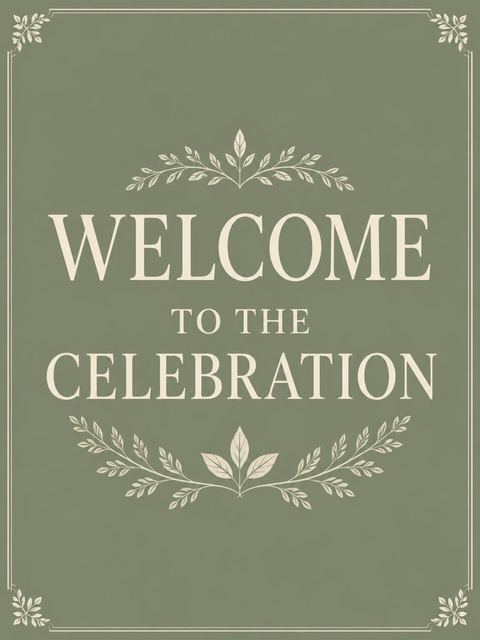 Welcome sign in the Sage Green Monogram Botanical 12th Birthday design