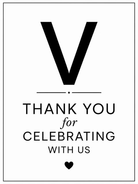 Thank-you flat in the Black Monogram V Birthday design