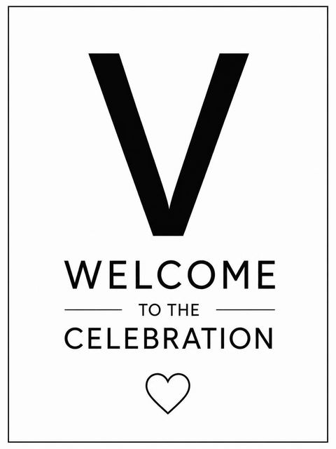 Welcome sign in the Black Monogram V Birthday design