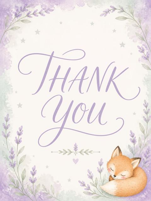 Thank-you flat in the Watercolor Sleeping Fox First Birthday design