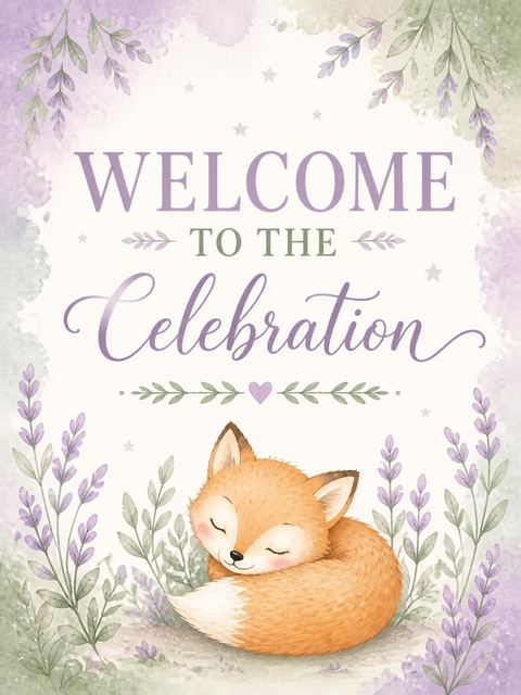 Welcome sign in the Watercolor Sleeping Fox First Birthday design