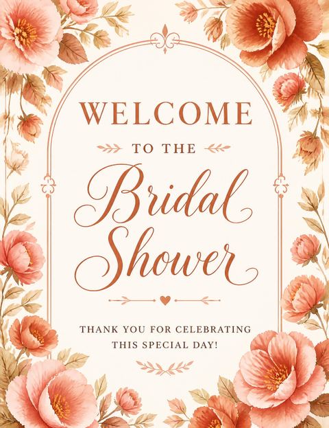 Welcome sign in the Terracotta Watercolor Floral Bridal Shower design