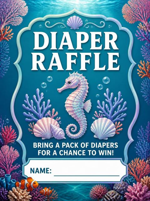 Diaper raffle ticket in the Deep Sea Mermaid Baby Shower design