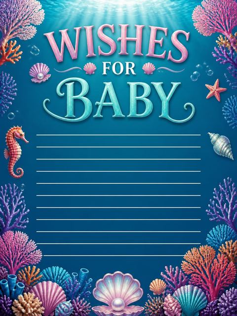 Wishes page in the Deep Sea Mermaid Baby Shower design