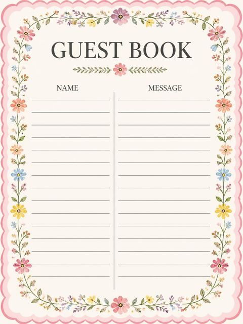 Guest sign-in sheet in the Pink Scalloped Wildflower 2nd Birthday Invitation design