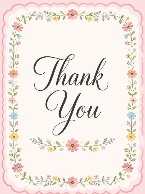 Thank-you flat in the Pink Scalloped Wildflower 2nd Birthday Invitation design