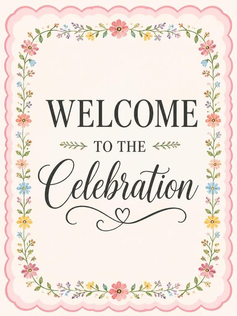 Welcome sign in the Pink Scalloped Wildflower 2nd Birthday Invitation design