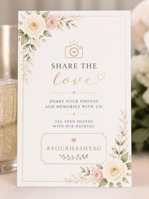 Hashtag card in the Ethereal Blue Botanical Wedding Invitation design