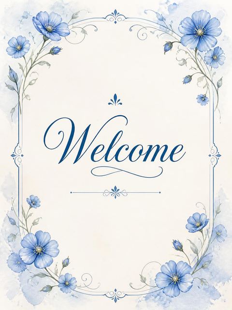 Welcome sign in the Ethereal Blue Botanical Wedding Invitation design