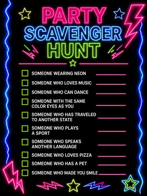 Scavenger hunt in the Electric Neon 15th Birthday Party design