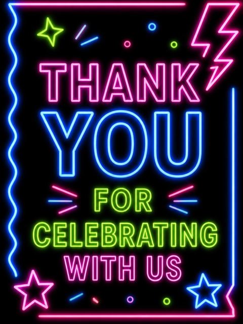Thank-you flat in the Electric Neon 15th Birthday Party design