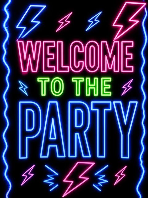 Welcome sign in the Electric Neon 15th Birthday Party design