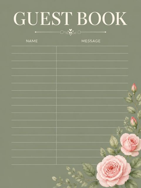 Guest sign-in sheet in the Sage Green Rose 50th Birthday design