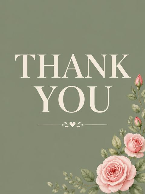 Thank-you flat in the Sage Green Rose 50th Birthday design