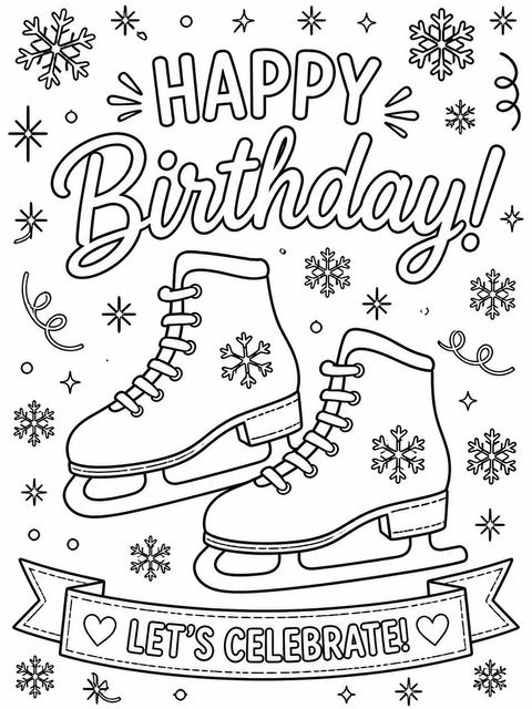 Coloring sheet in the Purple Crayon Ice Skate 8th Birthday design