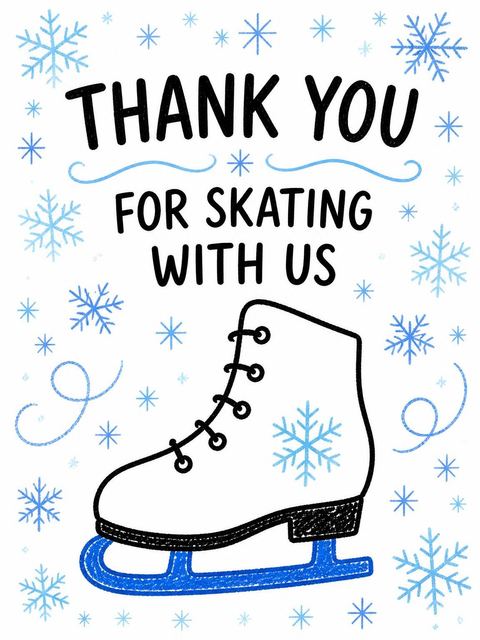 Thank-you flat in the Purple Crayon Ice Skate 8th Birthday design