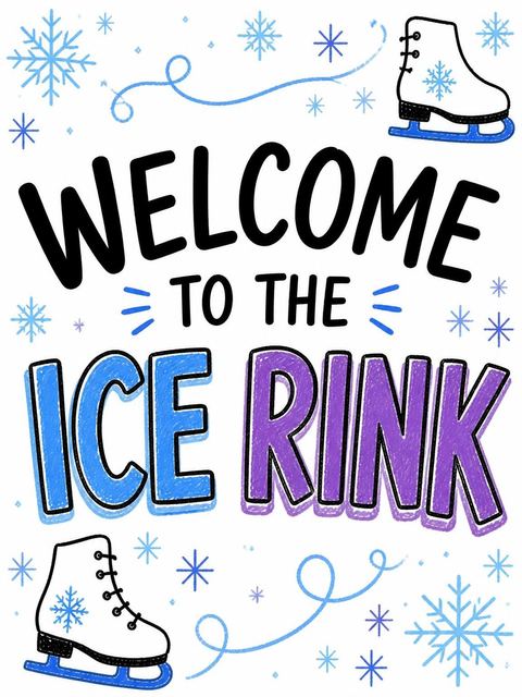 Welcome sign in the Purple Crayon Ice Skate 8th Birthday design
