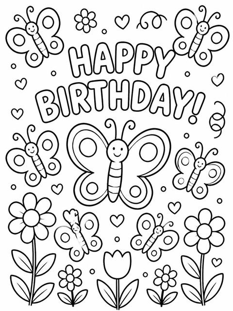 Coloring sheet in the Crayon Butterfly Flower 2nd Birthday design