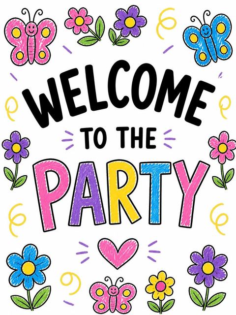 Welcome sign in the Crayon Butterfly Flower 2nd Birthday design