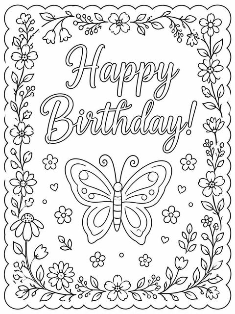 Coloring sheet in the Watercolor Floral Scalloped 1st Birthday design