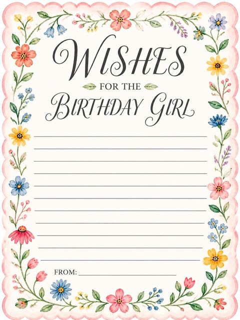 Wishes page in the Watercolor Floral Scalloped 1st Birthday design