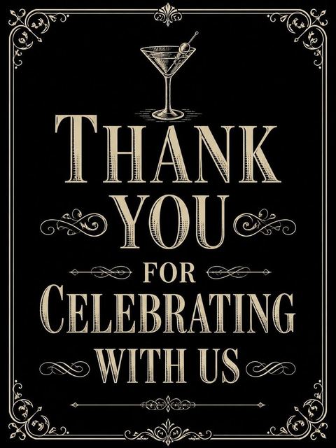 Thank-you flat in the Chalkboard Martini 30th Birthday Invitation design